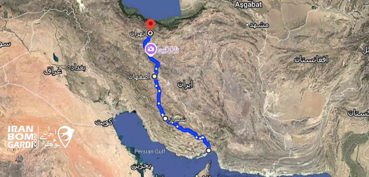 مسیر دسترسی تهران - شیراز - بندرعباس