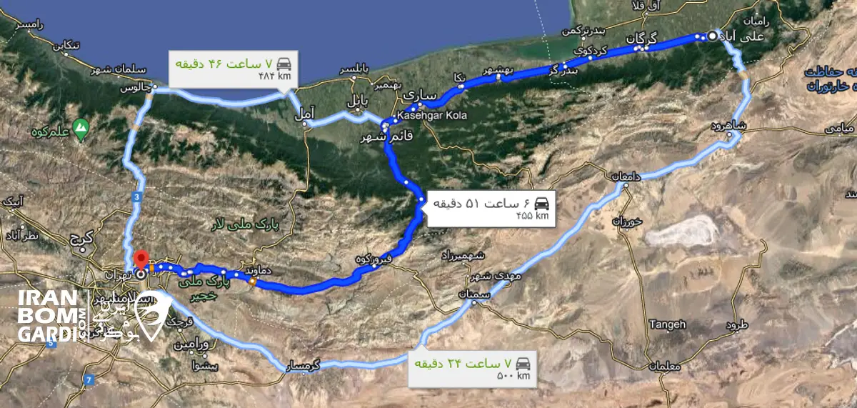 مسیر دسترسی از تهران به علی آباد کتول