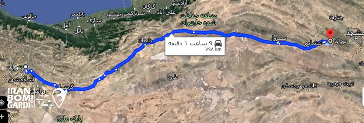 مسیر دسترسی از تهران به روستای بوژان