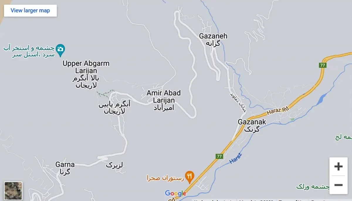 مکان آبگرم لاریجان در نقشه